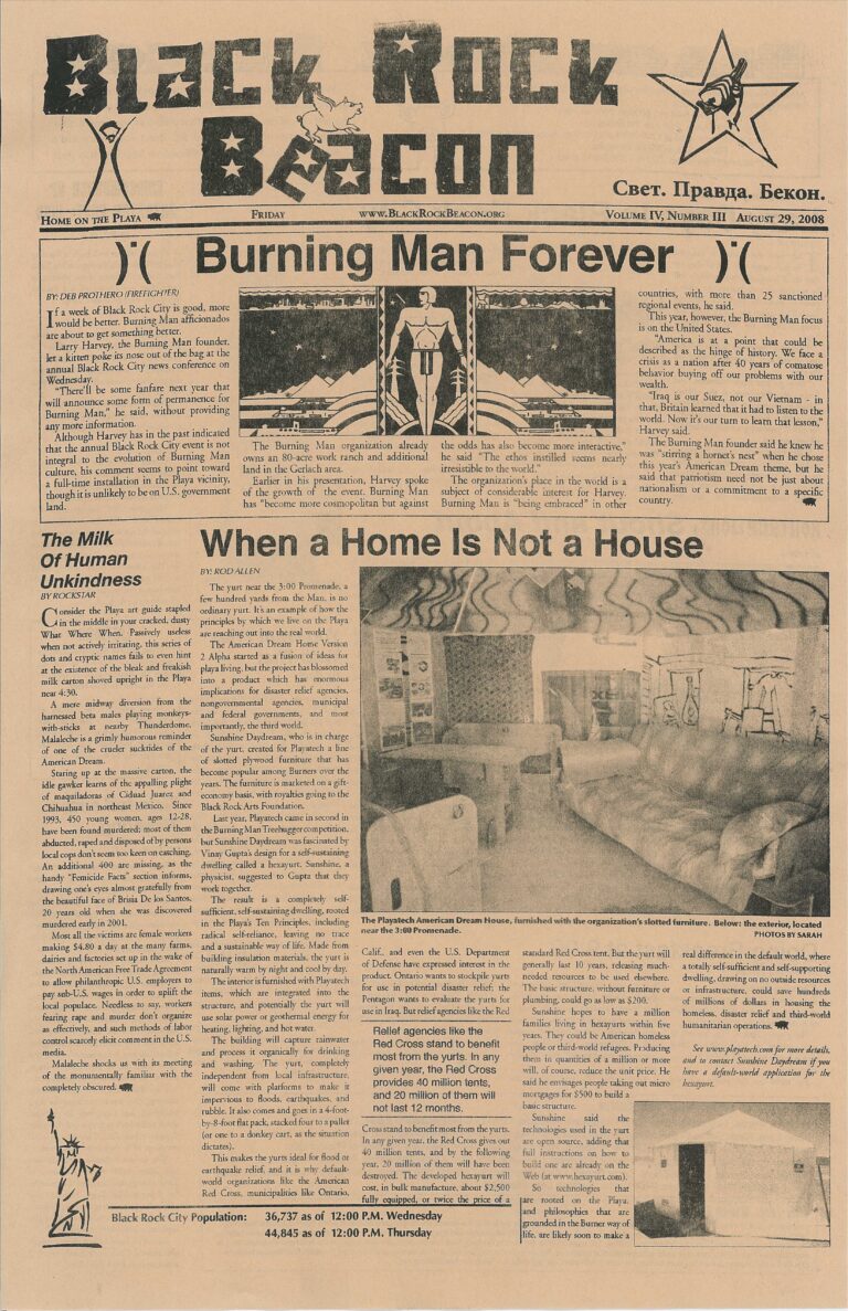 Black Rock Beacon, Friday 29 August 2008 front page: When a Home Is Not a House